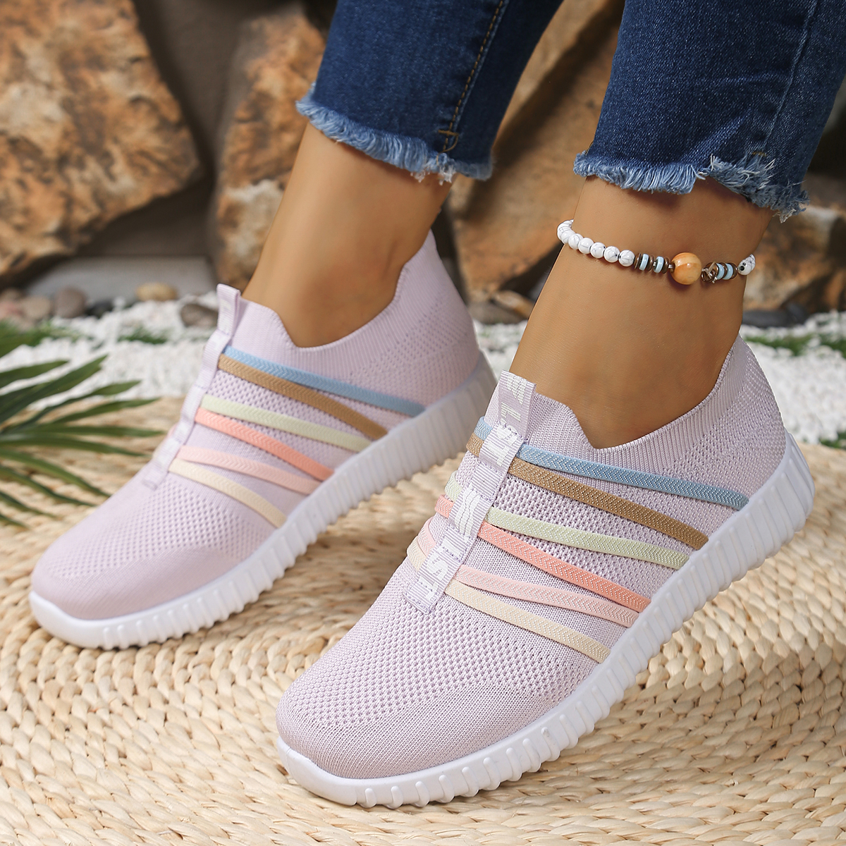 Women'S Shoes For Plantar Fasciitis - Delicate Rainbow with Pink Shoes Ladies