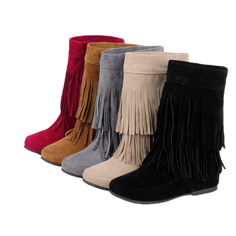 Women'S Shoes Extra Wide - Lady Mid-Calf Winter Boots Round Toe