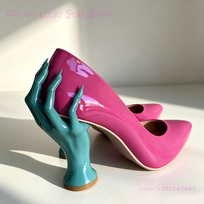 Pink Hand Shaped Strange Heel  - Patent Leather Pump recensie en prijs