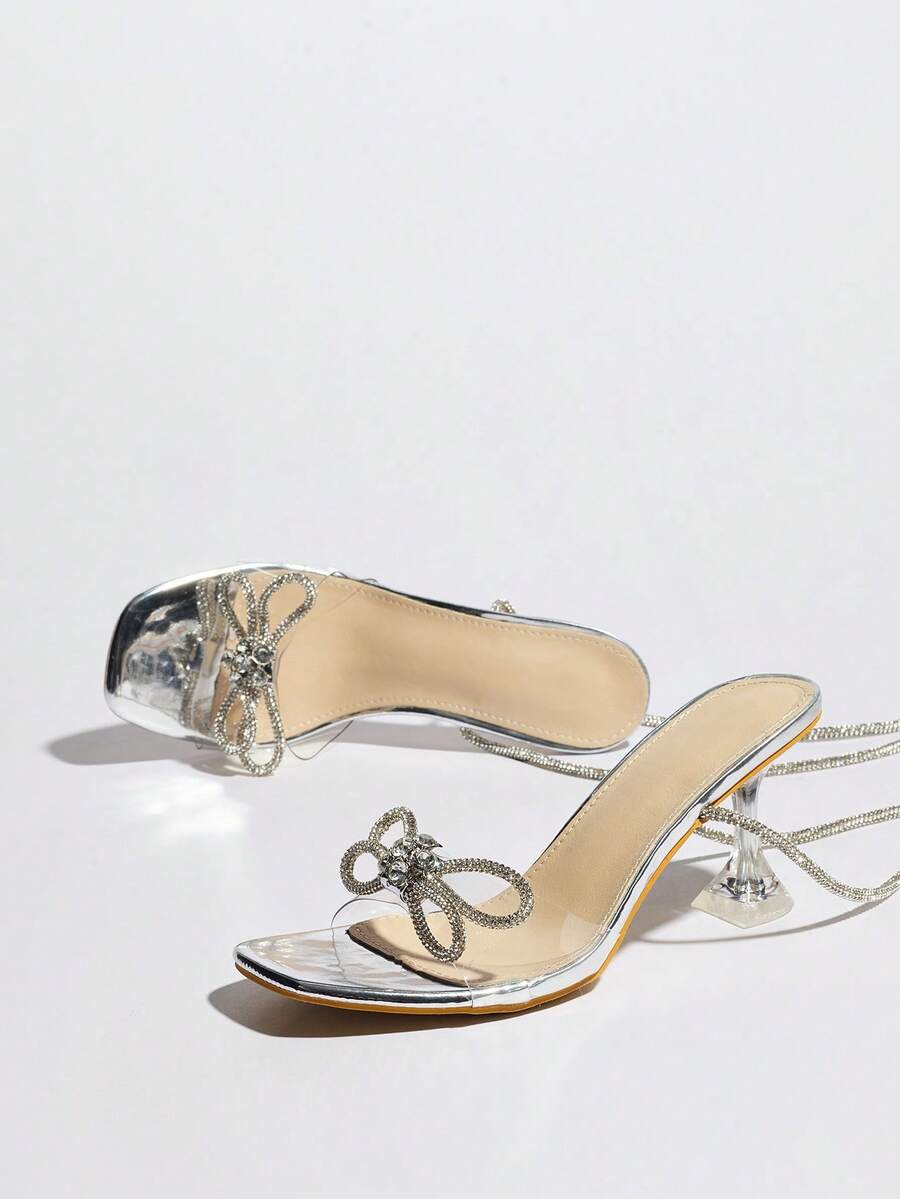 Rhinestone Bow Square Toe Clea - Clear Strap Heel recensie en prijs