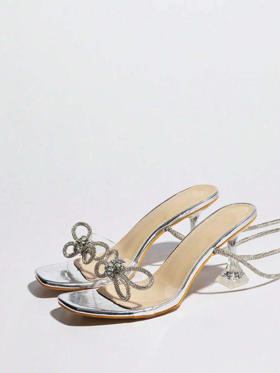 Rhinestone Bow Square Toe Clea - Clear Strap Heel recensie en prijs