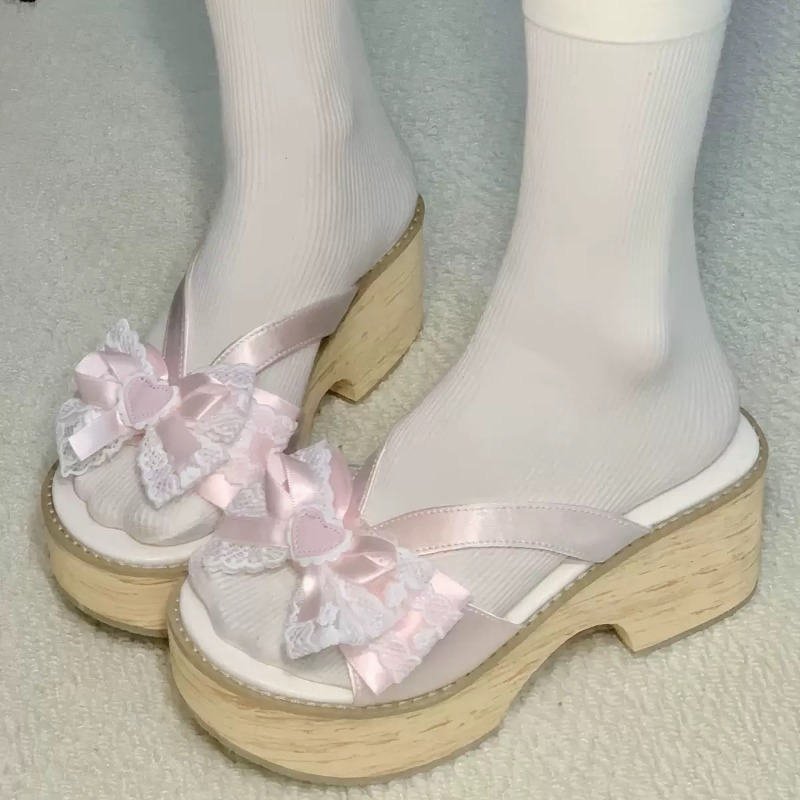 Sweet Bow Wood Grain Thick Bot - Women Shoes Japan recensie en prijs