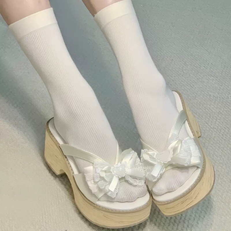 Sweet Bow Wood Grain Thick Bot - Women Shoes Japan recensie en prijs
