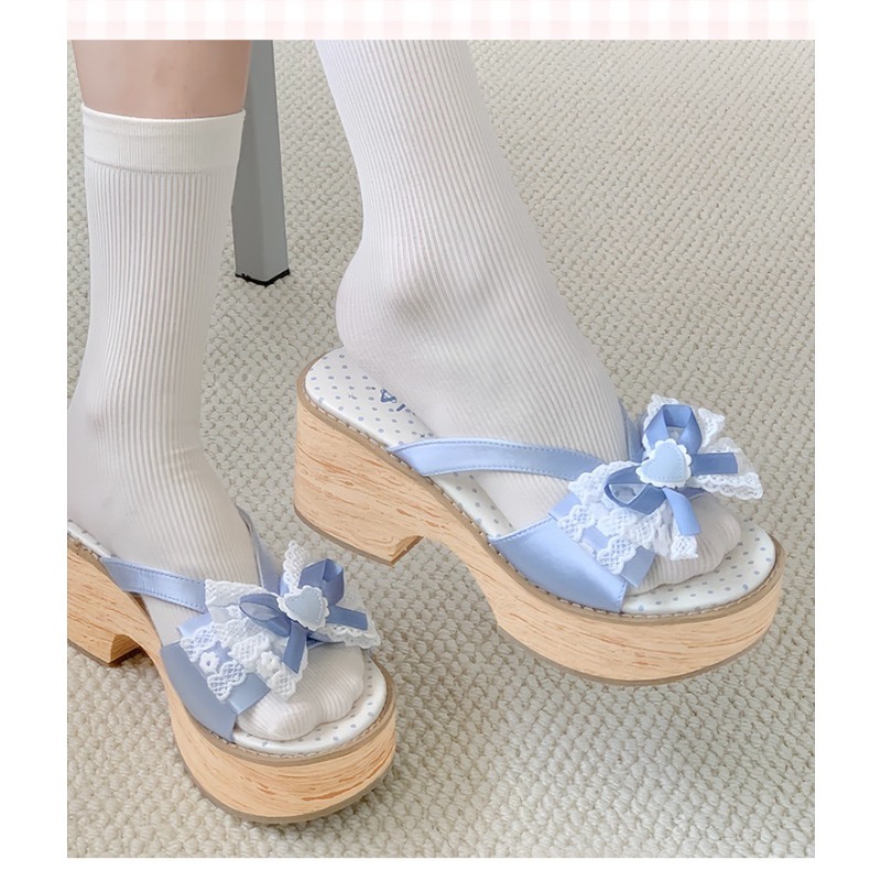 Sweet Bow Wood Grain Thick Bot - Women Shoes Japan recensie en prijs